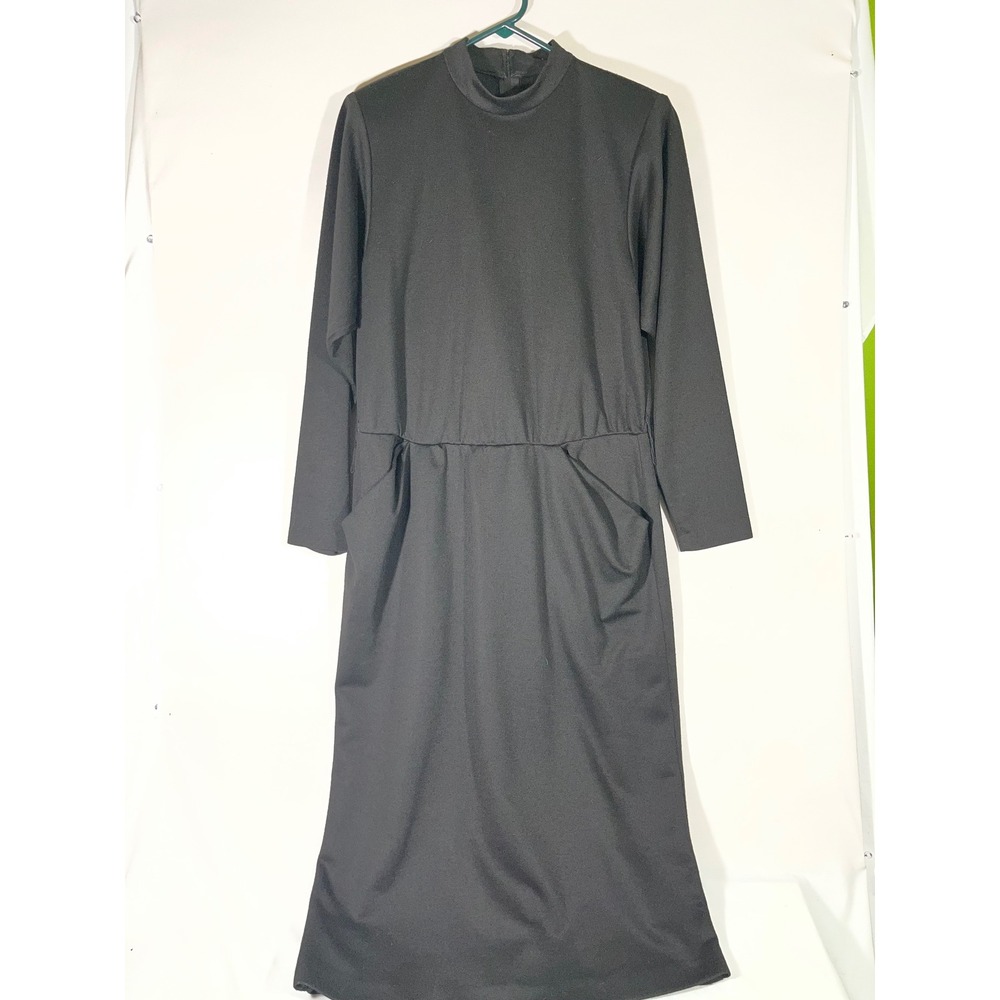 VTG TONI TODD‎ Women Mock Neck Midi Dress Long Sleeve Retro Wool Blend Black 12
